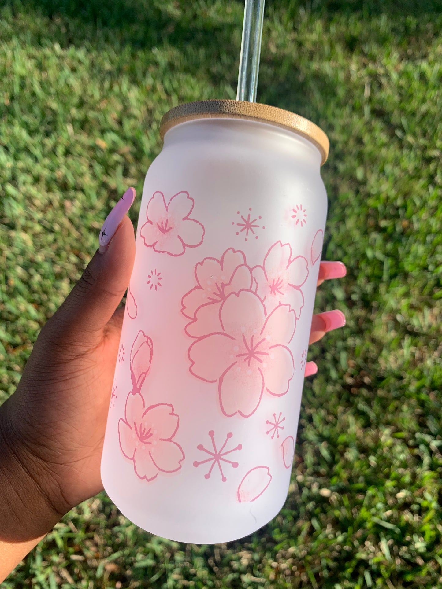 Cherry Blossom 18 oz Glass Cup