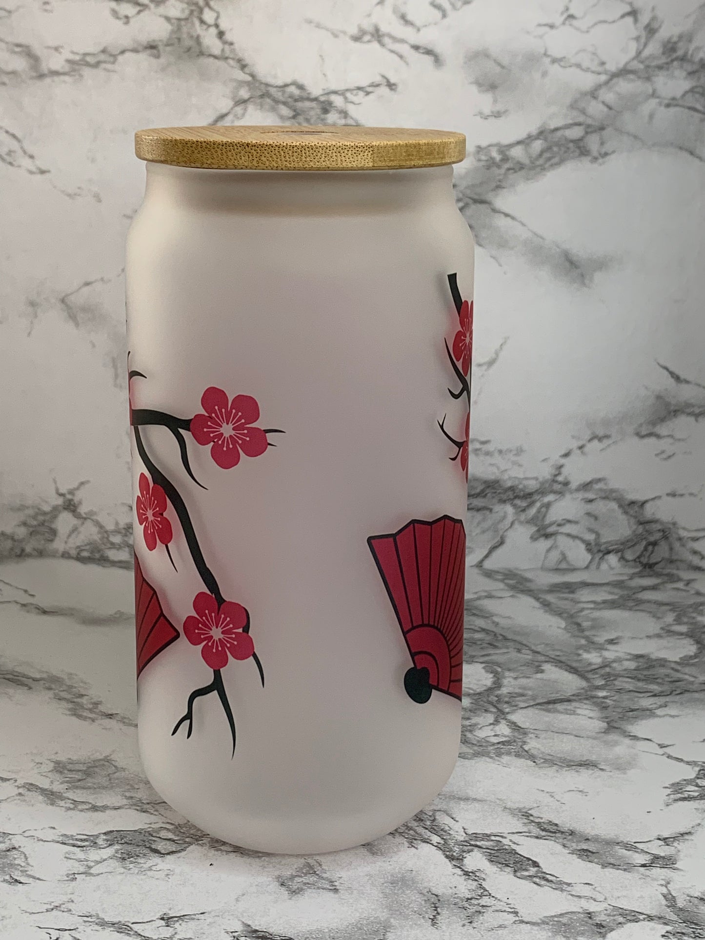 Cherry Blossom and Fans 18 oz Glass Cup