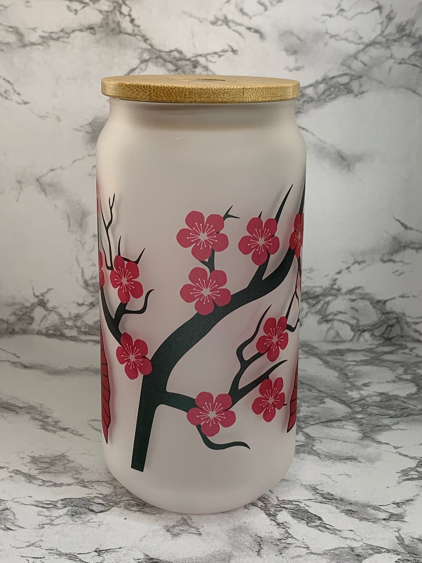 Cherry Blossom and Fans 18 oz Glass Cup