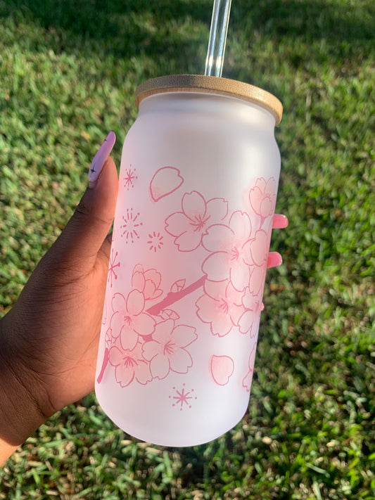 Cherry Blossom 18 oz Glass Cup