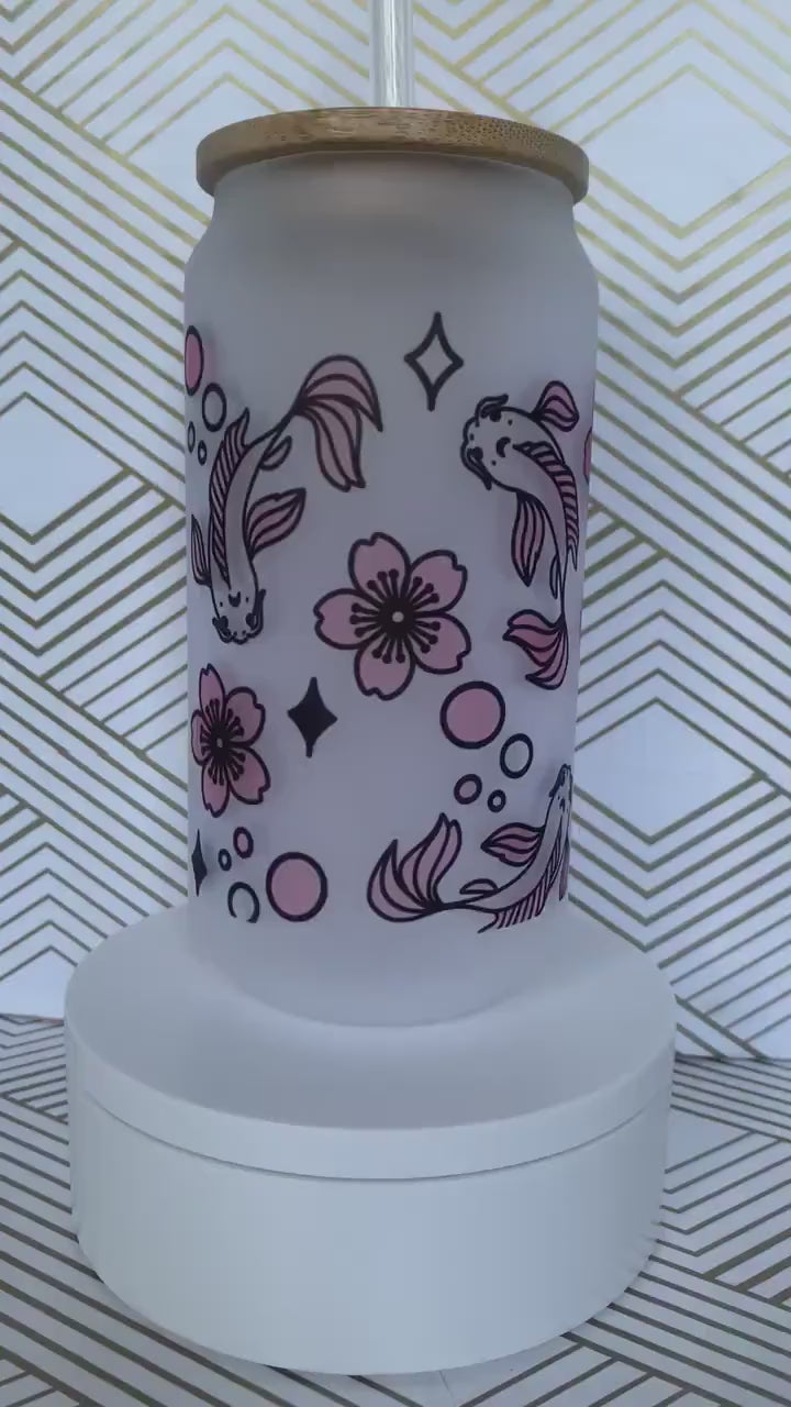 Cute Cherry Blossoms and Koi Fish 18 oz Libbey Glass Cup