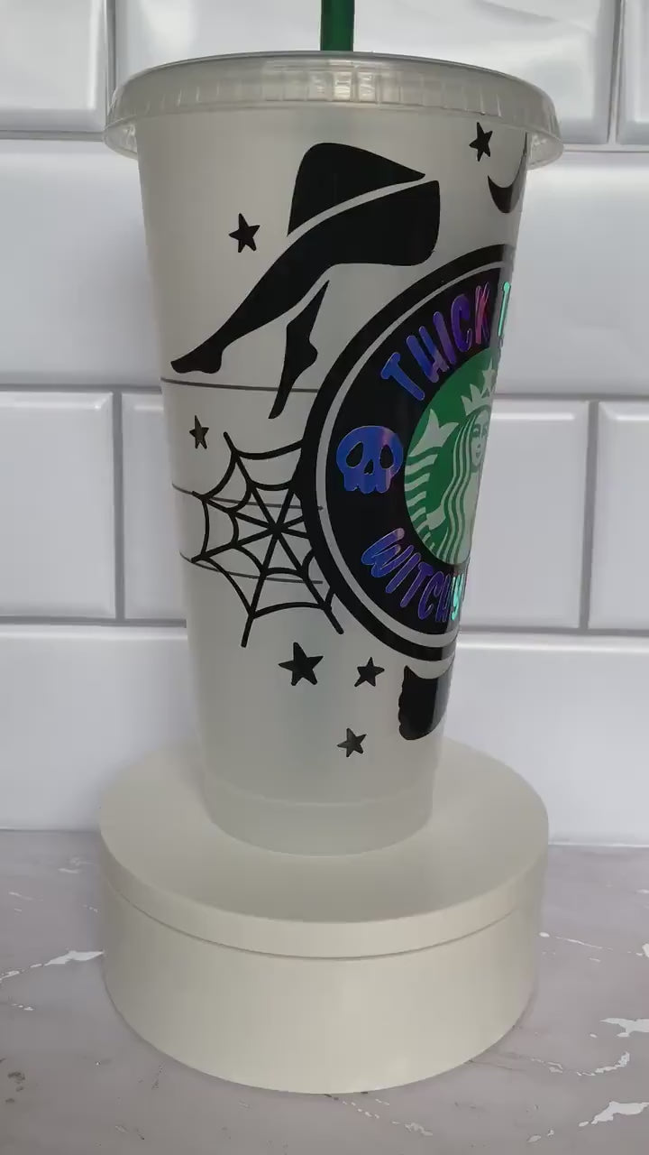 Personalized Thick Thighs and Witchy Vibes 24 oz cold cup