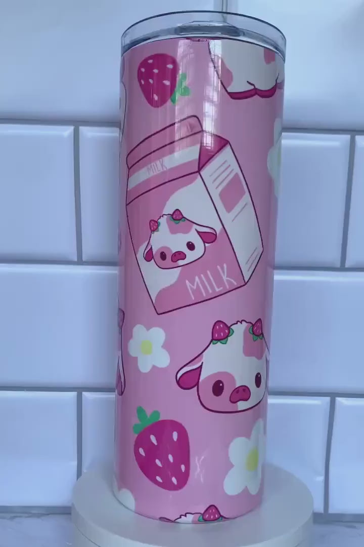 Kawaii strawberry milk 20 oz stainless steel tumbler
