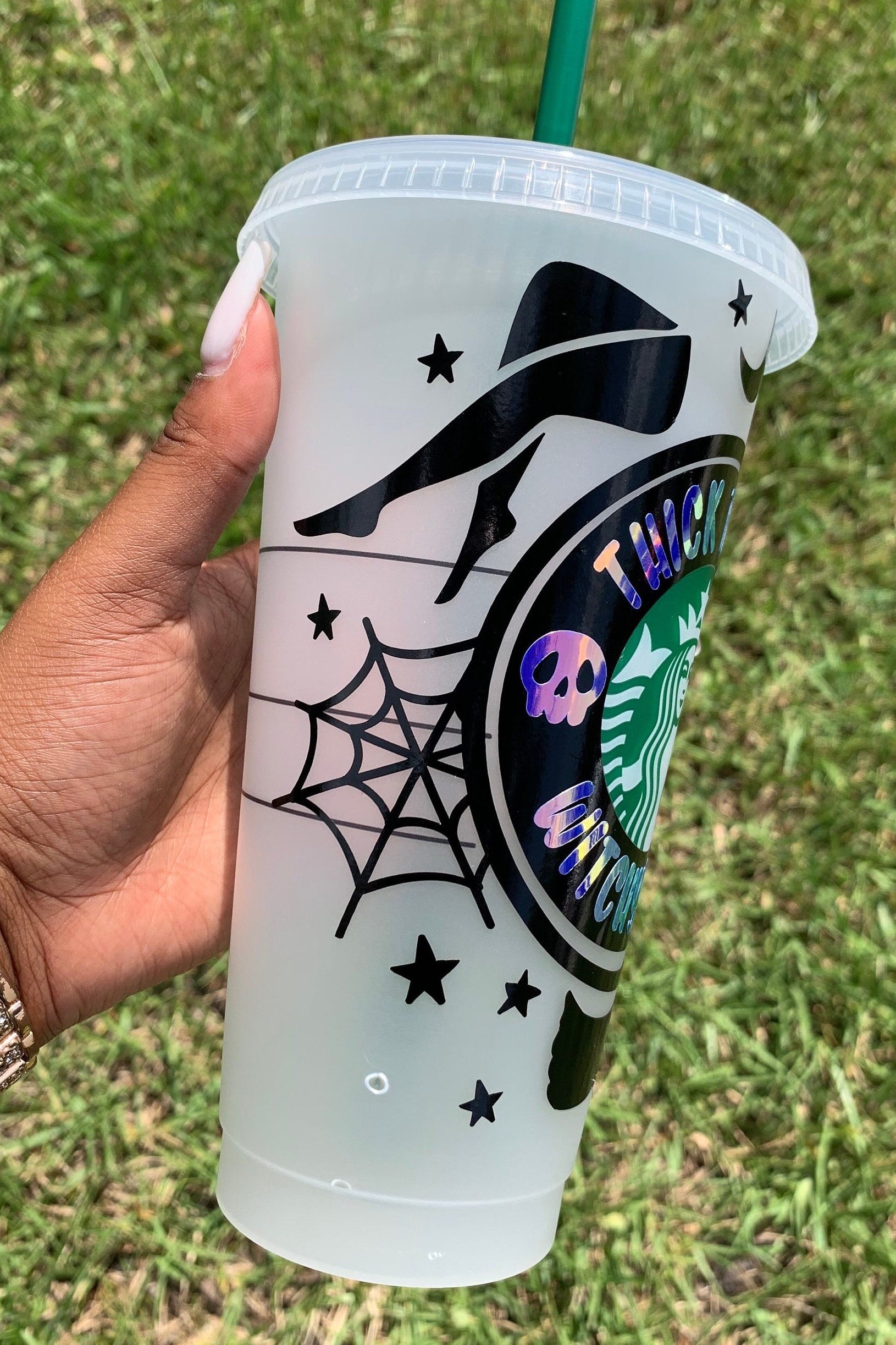 Personalized Thick Thighs and Witchy Vibes 24 oz cold cup