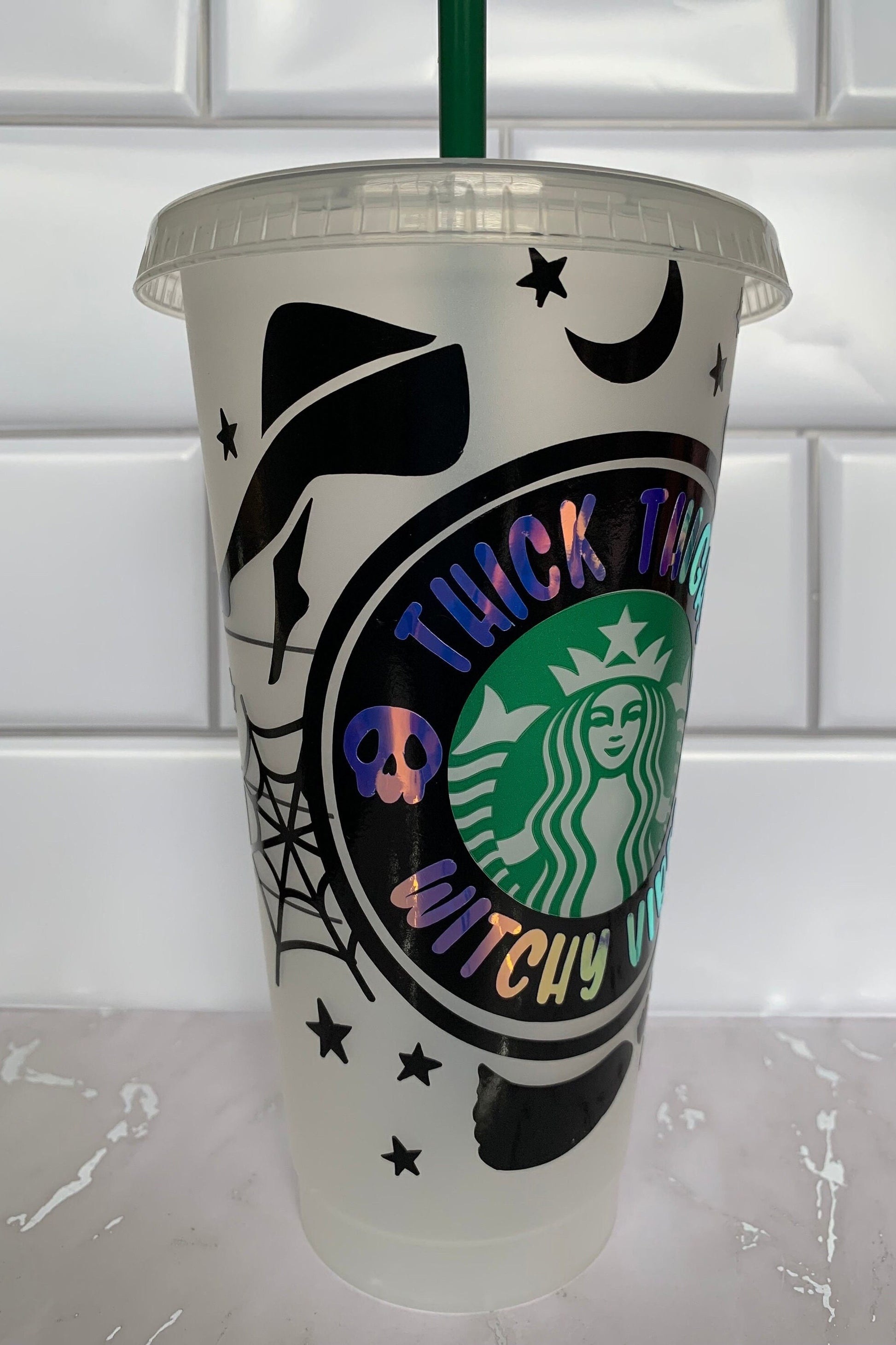 Personalized Thick Thighs and Witchy Vibes 24 oz cold cup