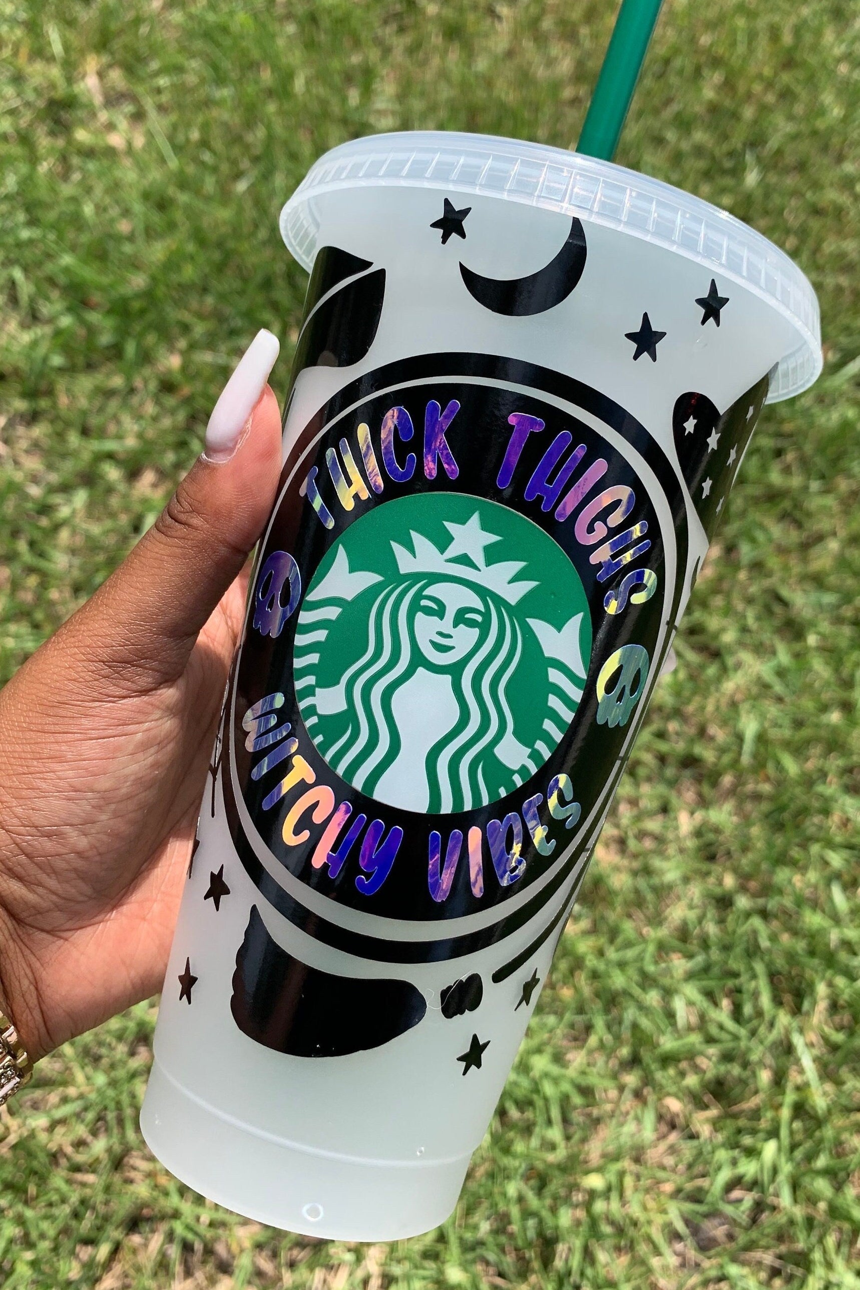 Personalized Thick Thighs and Witchy Vibes 24 oz cold cup