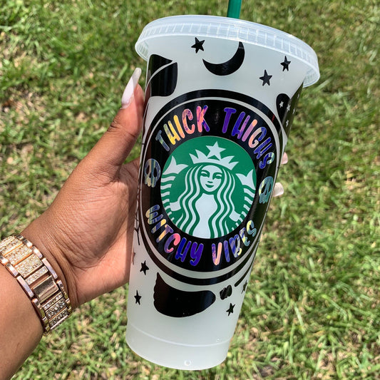 Personalized Thick Thighs and Witchy Vibes 24 oz cold cup