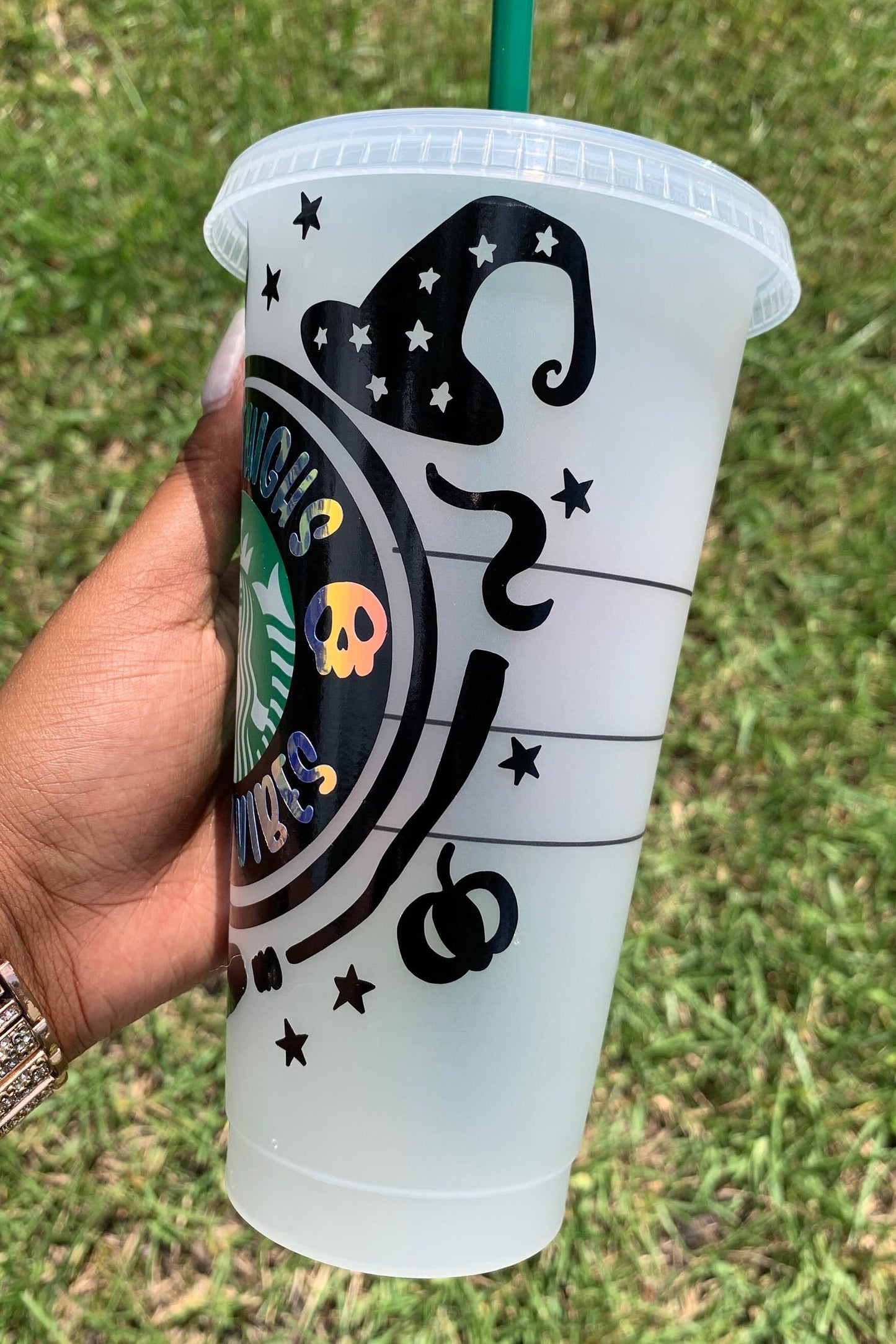 Personalized Thick Thighs and Witchy Vibes 24 oz cold cup