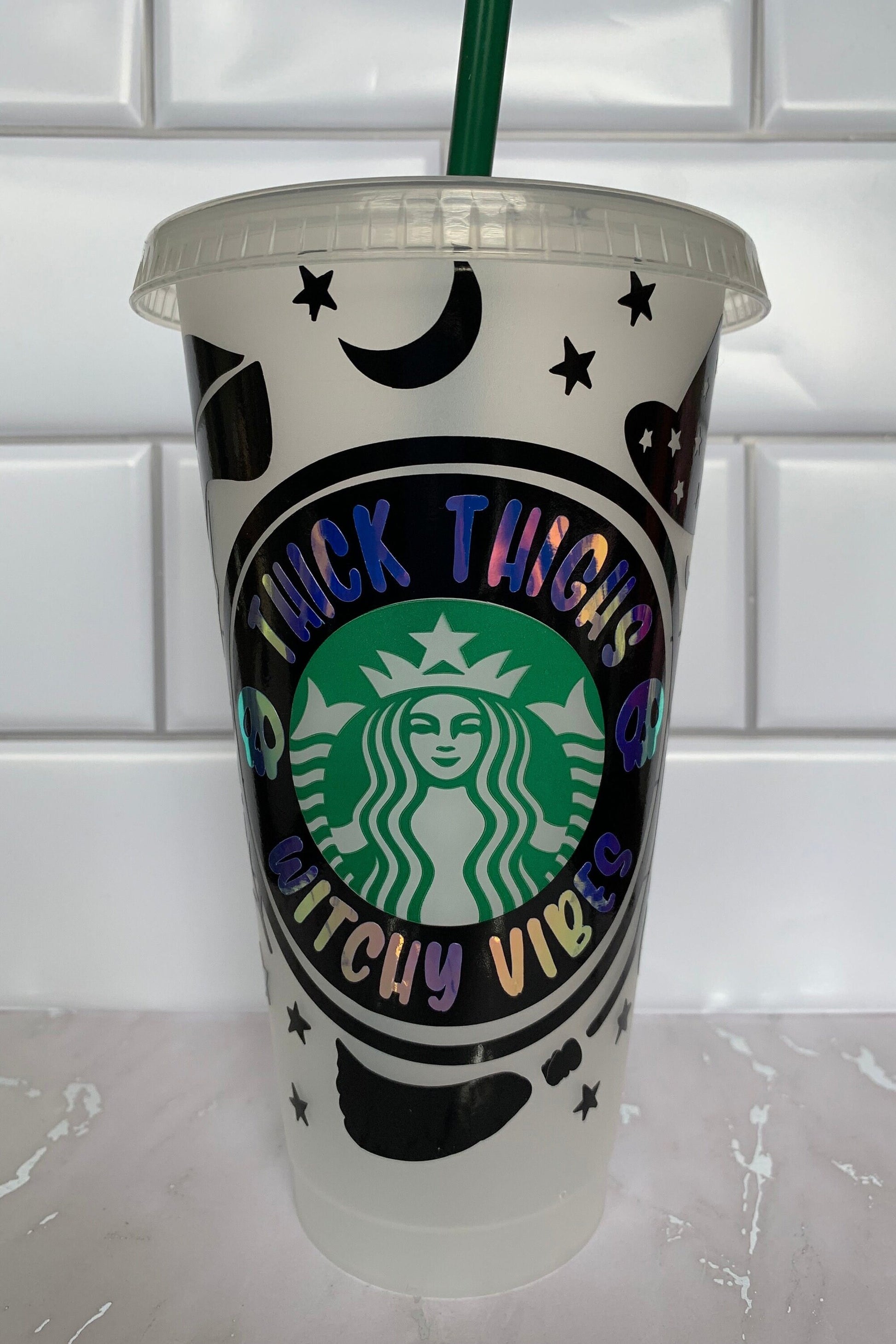 Personalized Thick Thighs and Witchy Vibes 24 oz cold cup