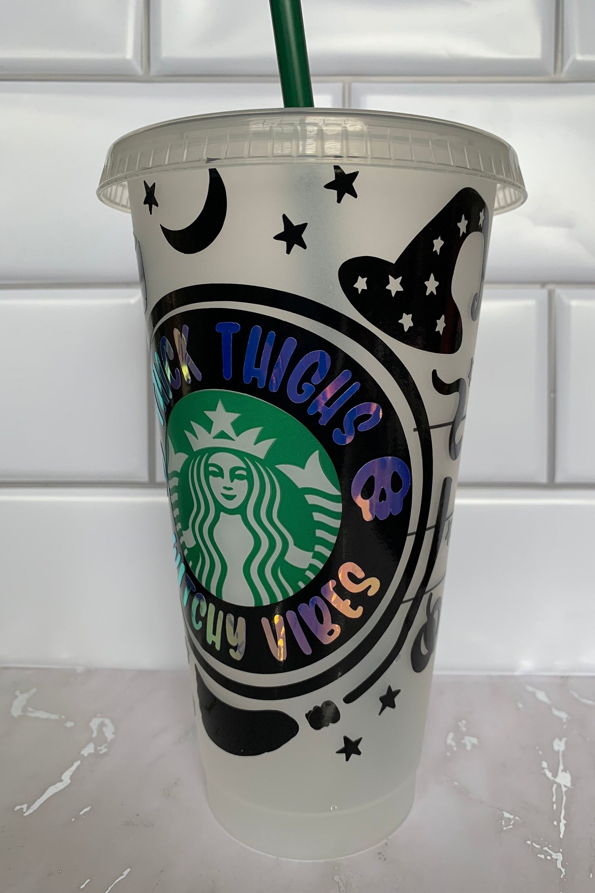 Personalized Thick Thighs and Witchy Vibes 24 oz cold cup